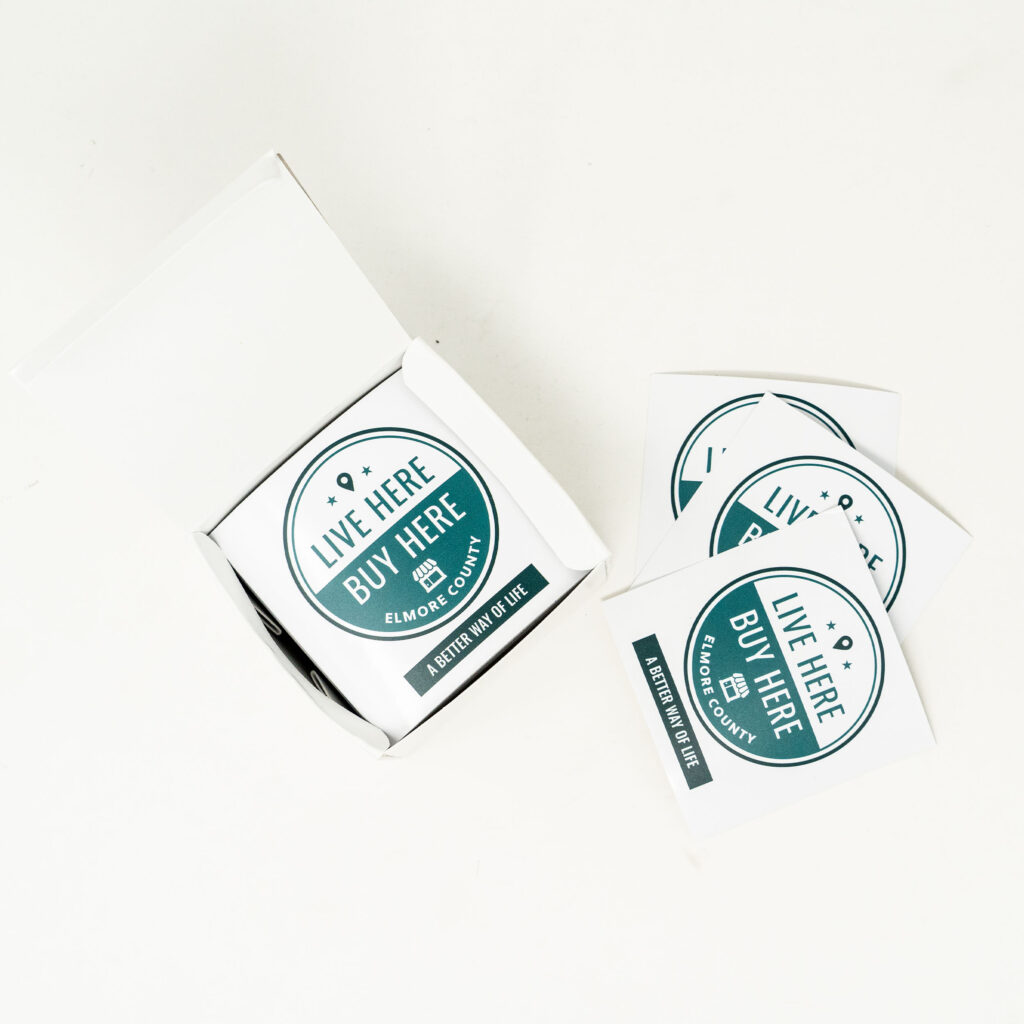 Square labels packed into box.